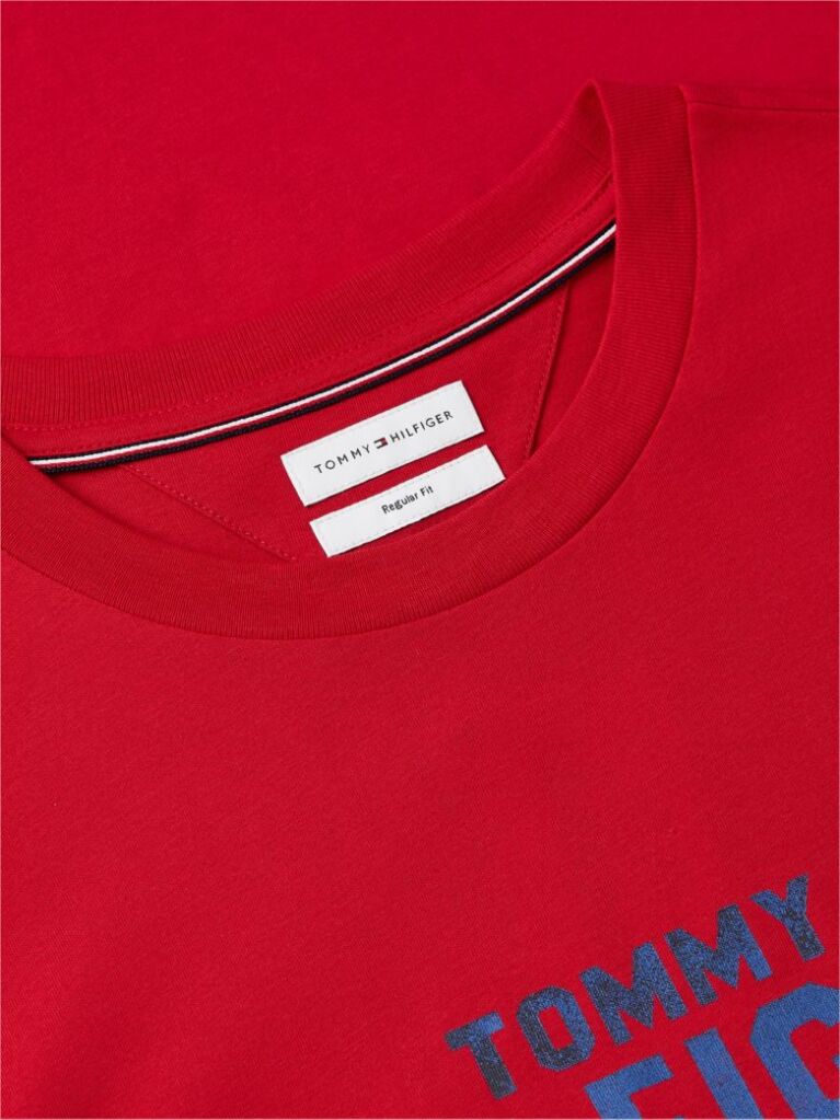 Rosu T-Shirt Din Jerseu Cu Logo Si Guler Rotund  Barbati