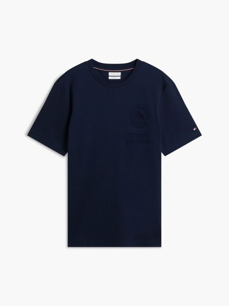 Blue Embossed Logo Interlock Knit T-Shirt  Men