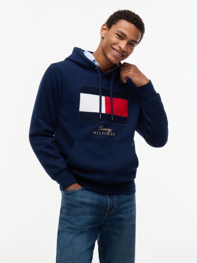 Blue Flag Embroidery Logo Fleece Hoody  Men