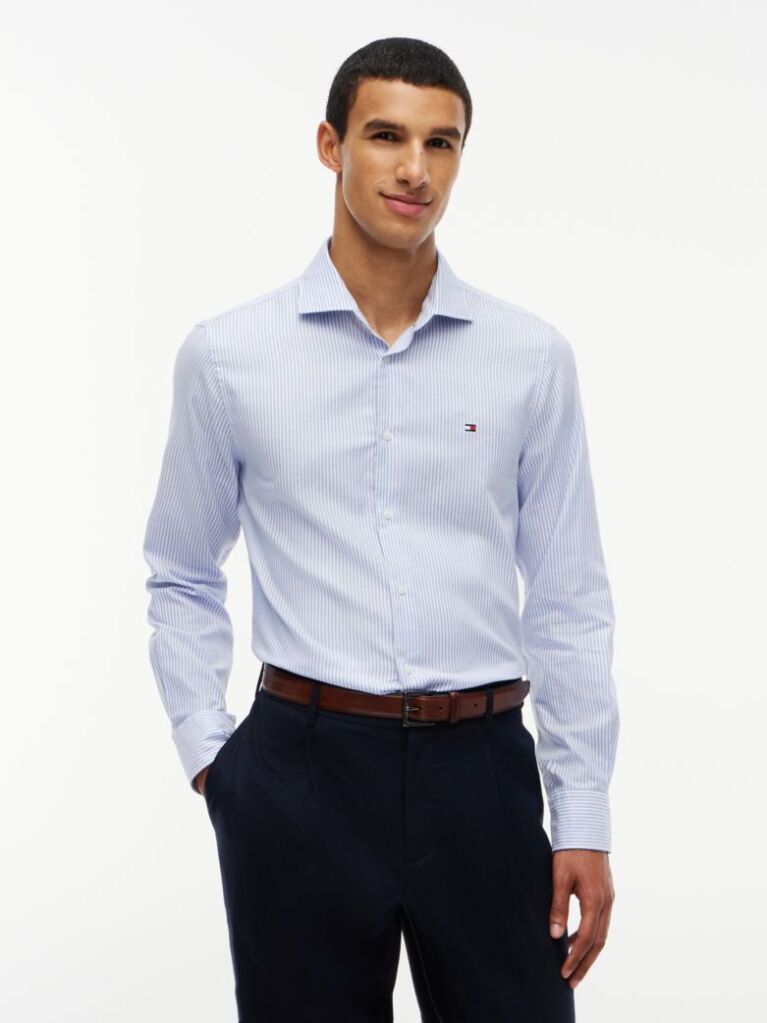 Blue Camasa Oxford Cu Croiala Slim Si Dungi  Barbati
