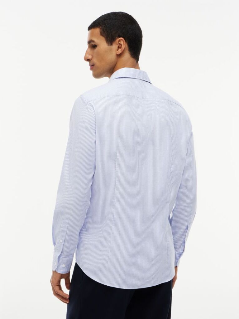 Blue Camasa Oxford Cu Croiala Slim Si Dungi  Barbati