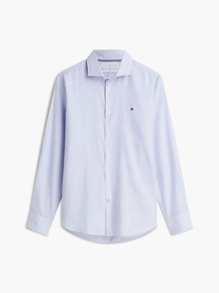 Blue Camasa Oxford Cu Croiala Slim Si Dungi  Barbati