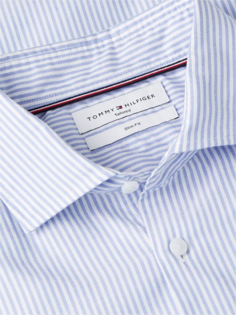Blue Camasa Oxford Cu Croiala Slim Si Dungi  Barbati