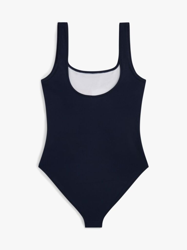 Blue Costum De Baie Clasic Cu Gat Patrat Si Blocuri De Culoare  Fete