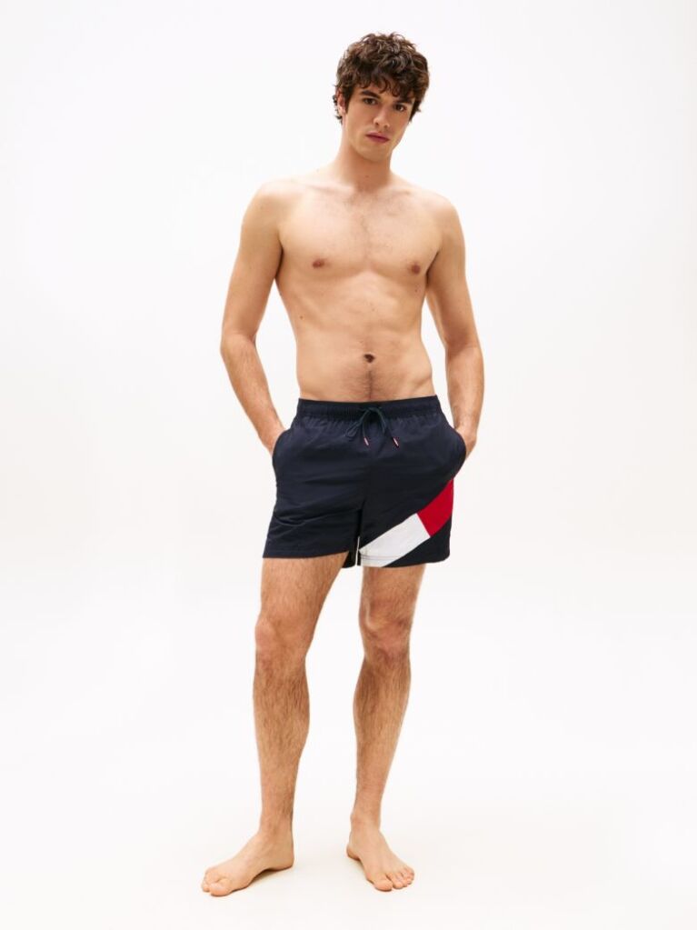 Blue Flag Mid Length Drawstring Swim Shorts  Men