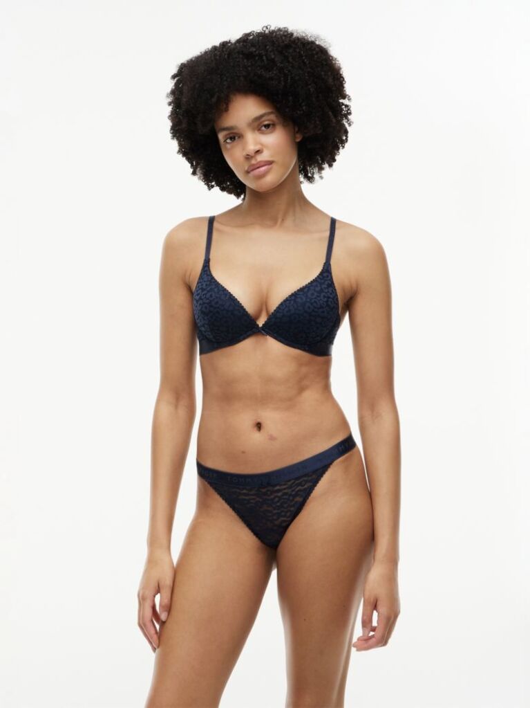 Blue Thong Leopard Cu Dantela  Femei
