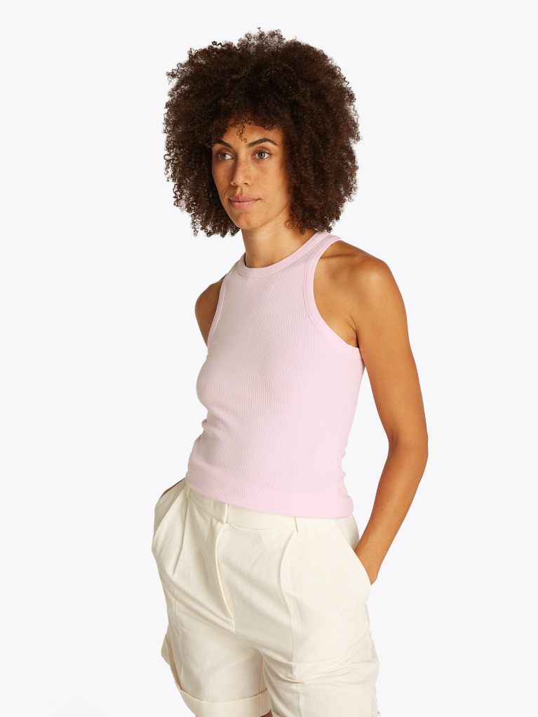 Roz Tricou Cu Nervuri Slim  Femei