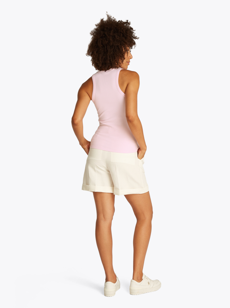 Roz Tricou Cu Nervuri Slim  Femei