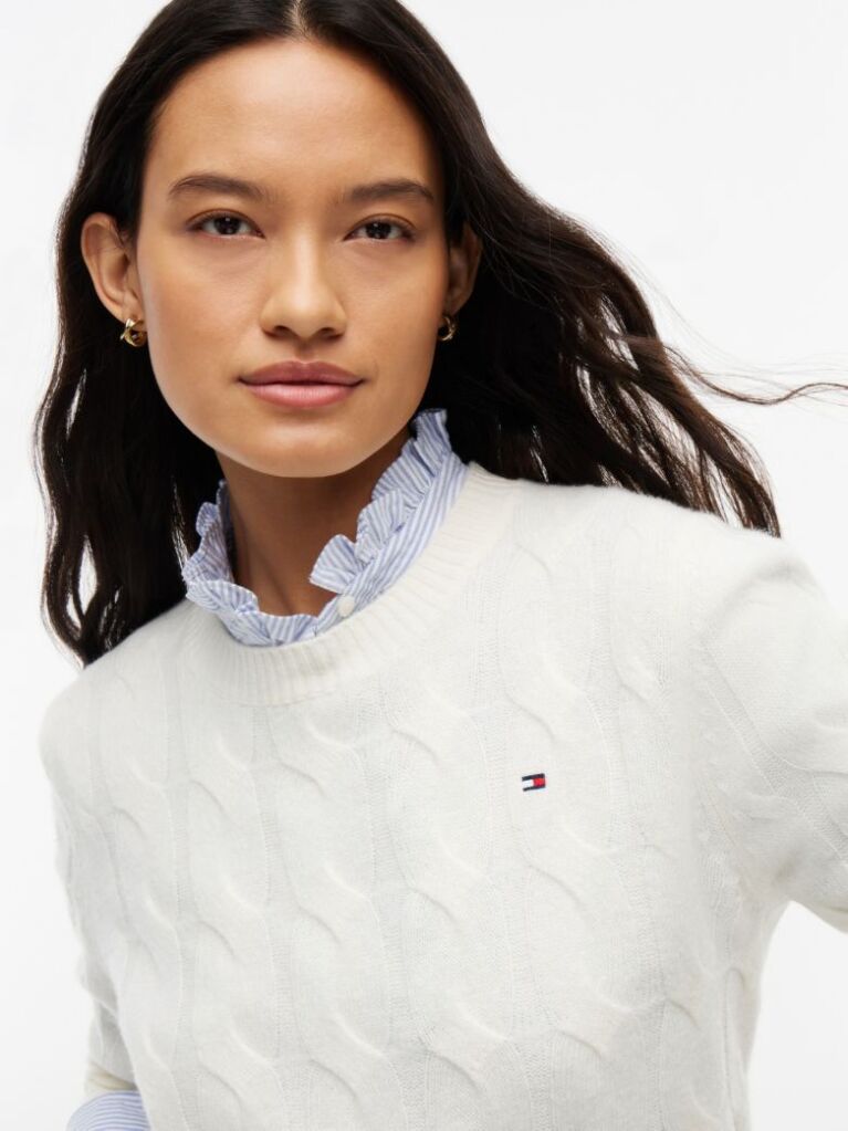 White Pure Wool Cable Knit Jumper  Women