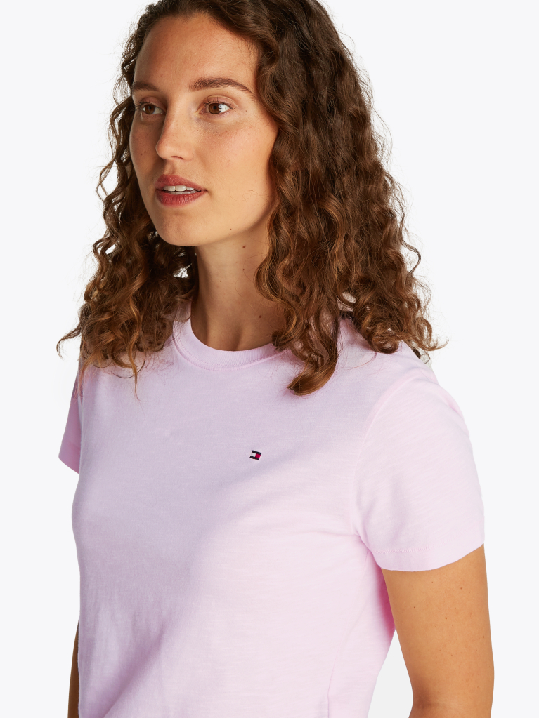 Roz Tricou Cu Croiala Regular  Femei