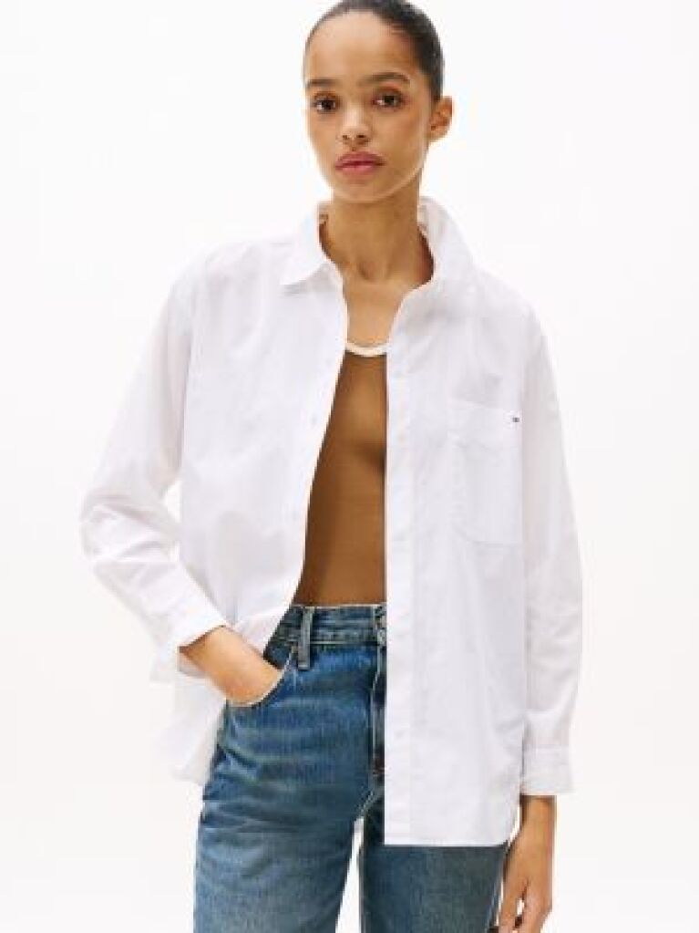 Alb Camasa Oversized Din Poplin  Femei