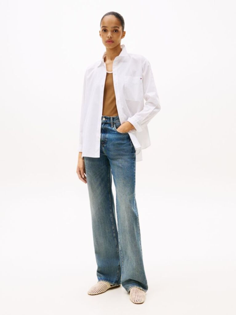 Alb Camasa Oversized Din Poplin  Femei