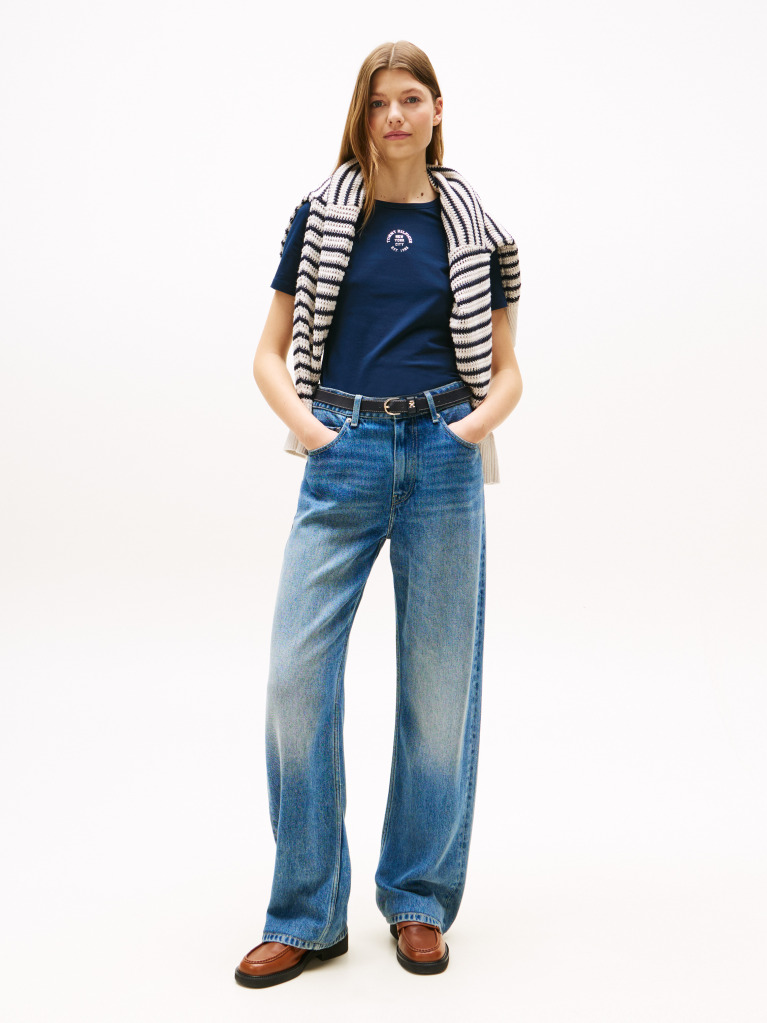 Blue Tricou Slim Cu Guler Rotund Si Maneca Scurta Cu Logo Stampilat  Femei