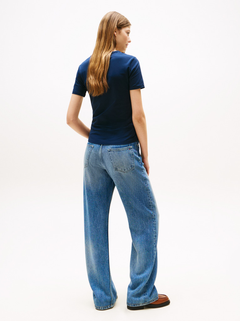 Blue Tricou Slim Cu Guler Rotund Si Maneca Scurta Cu Logo Stampilat  Femei