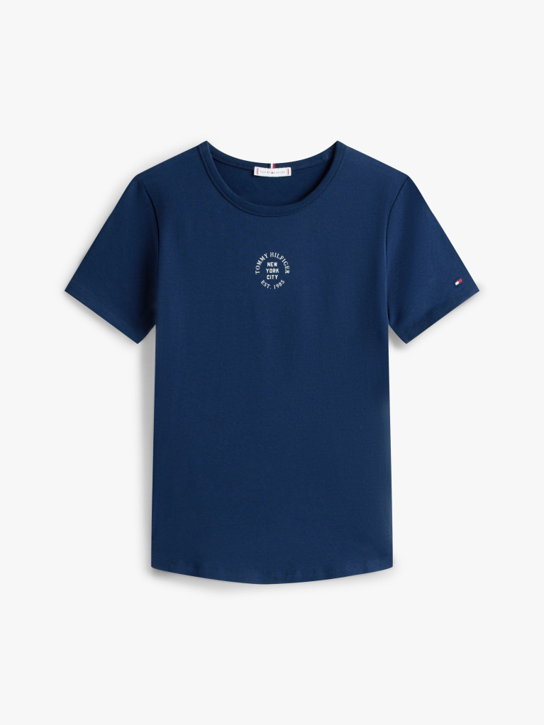 Blue Tricou Slim Cu Guler Rotund Si Maneca Scurta Cu Logo Stampilat  Femei