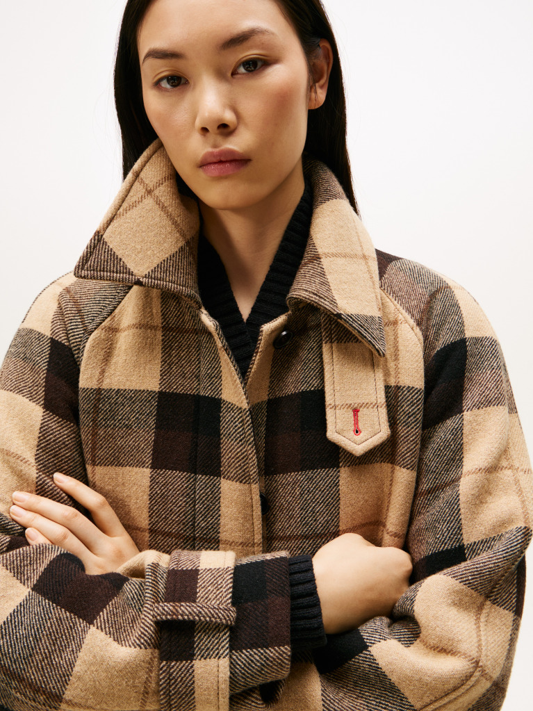 Multi Palton Oversized Din Amestec De Lana Cu Model In Carouri Si Curea  Femei