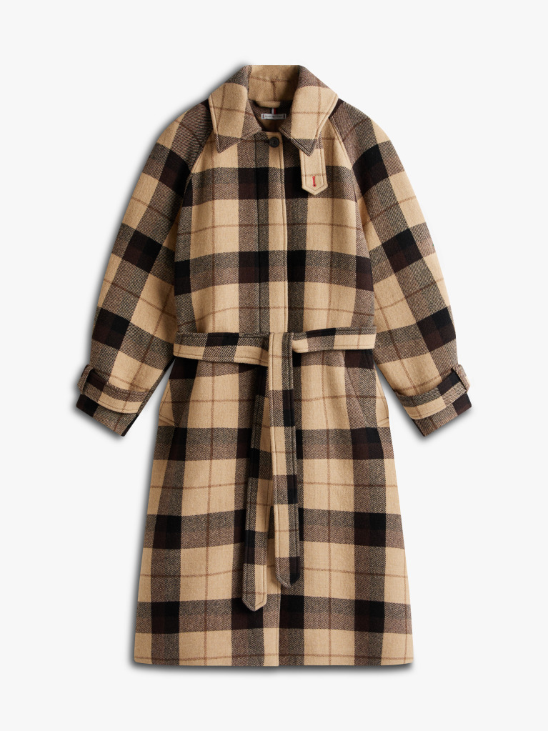 Multi Palton Oversized Din Amestec De Lana Cu Model In Carouri Si Curea  Femei
