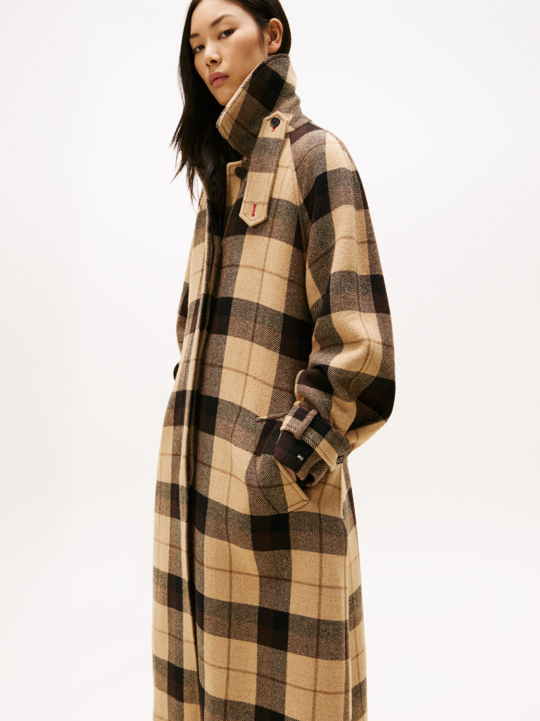 Multi Palton Oversized Din Amestec De Lana Cu Model In Carouri Si Curea  Femei