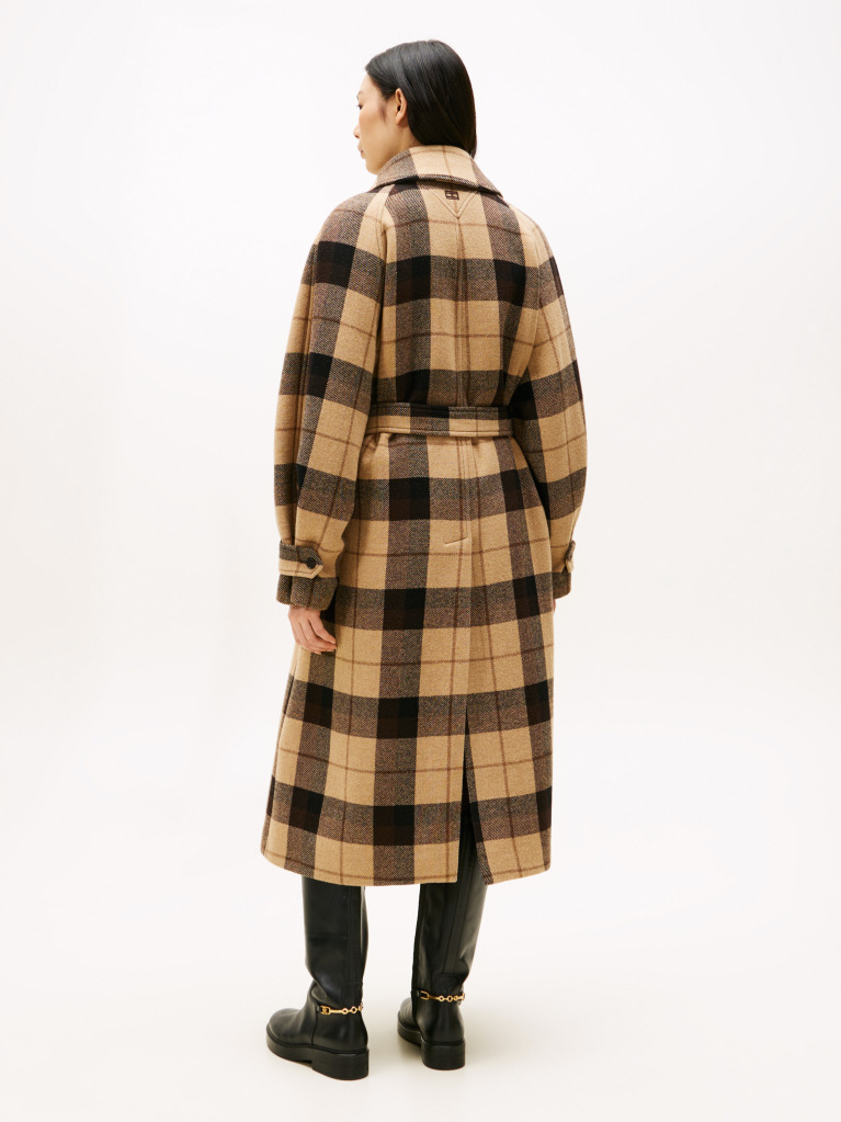 Multi Palton Oversized Din Amestec De Lana Cu Model In Carouri Si Curea  Femei