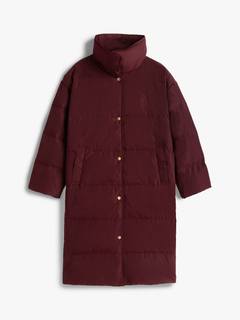 Rosu Palton Puffer Cu Umplutura De Pene Si Broderie Crest  Femei
