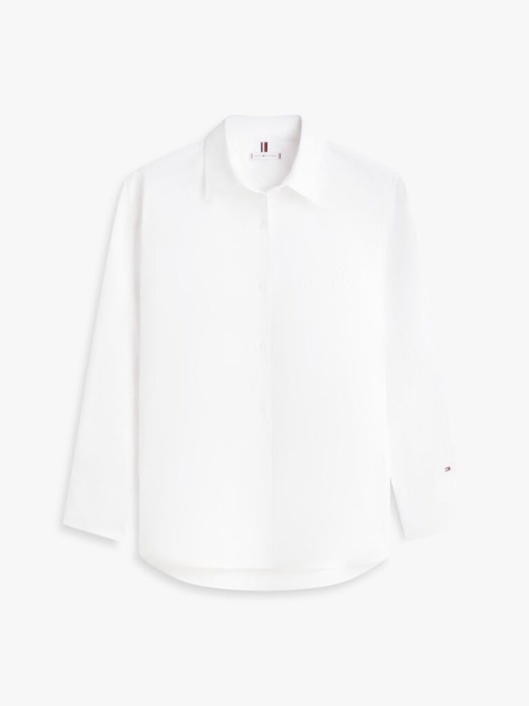 Alb Camasa Oversized Cu Logo Brodat  Femei