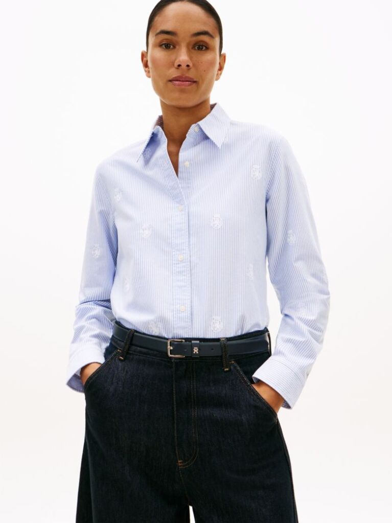 Blue Camasa Oxford Cu Croiala Relaxata Si Broderie TH Crest  Femei