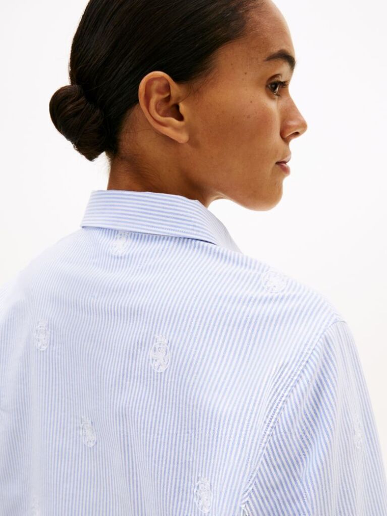 Blue Camasa Oxford Cu Croiala Relaxata Si Broderie TH Crest  Femei