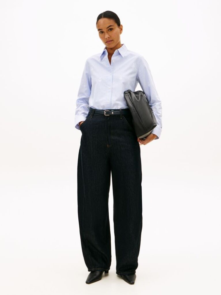 Blue Camasa Oxford Cu Croiala Relaxata Si Broderie TH Crest  Femei