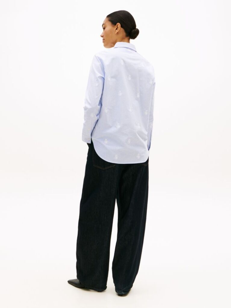 Blue Camasa Oxford Cu Croiala Relaxata Si Broderie TH Crest  Femei