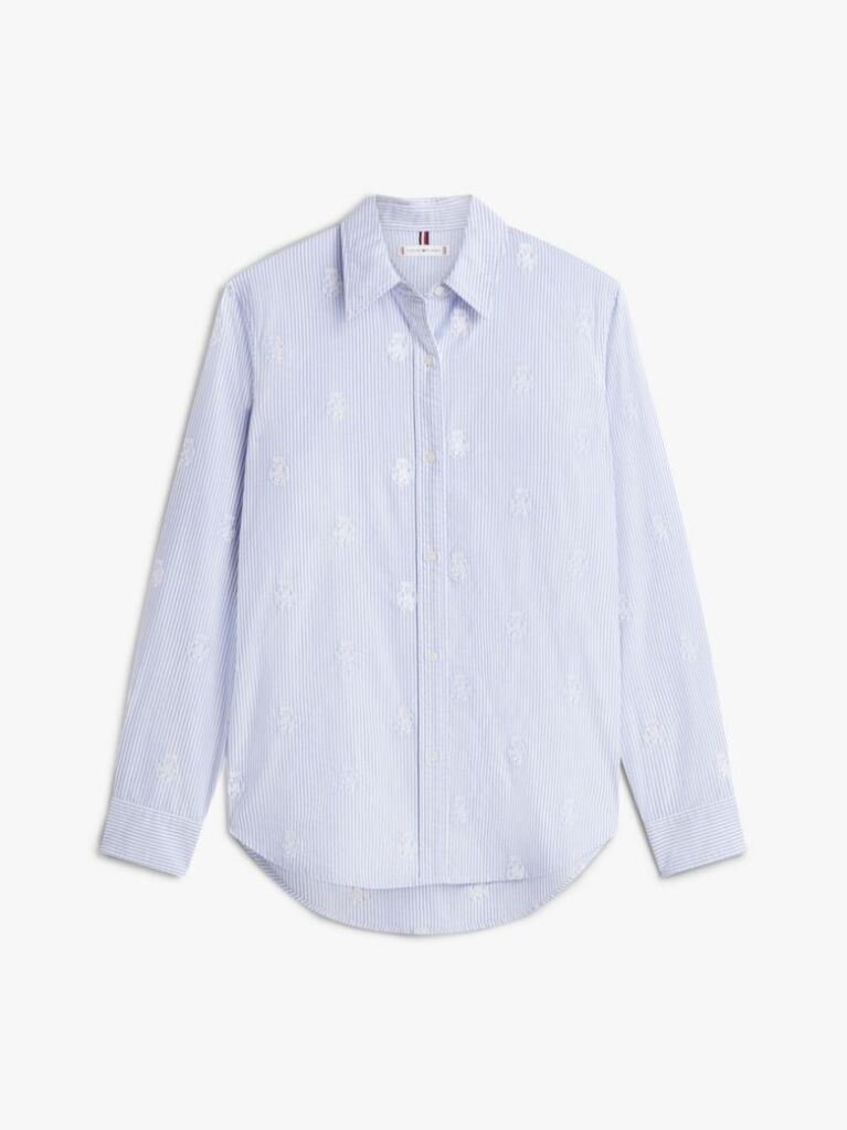 Blue Camasa Oxford Cu Croiala Relaxata Si Broderie TH Crest  Femei