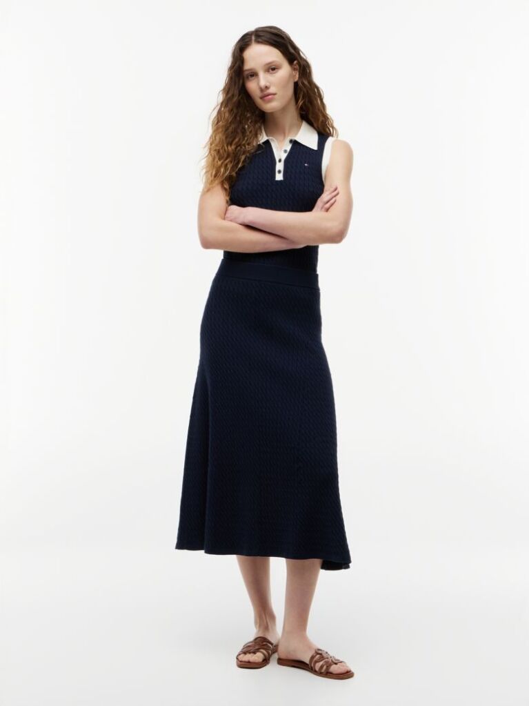 Blue Fusta Midi Lejera In Forma De A Cu Model Tricotat Cable Knit  Femei