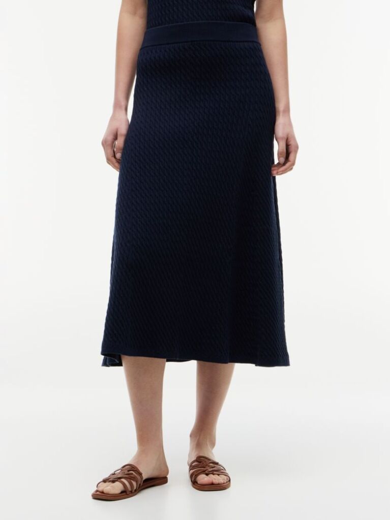 Blue Fusta Midi Lejera In Forma De A Cu Model Tricotat Cable Knit  Femei