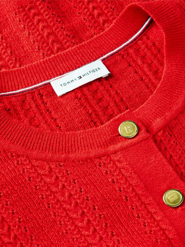 Rosu Cardigan Cu Maneci Scurte Si Nasturi Aurii Cu Model Pointelle  Femei