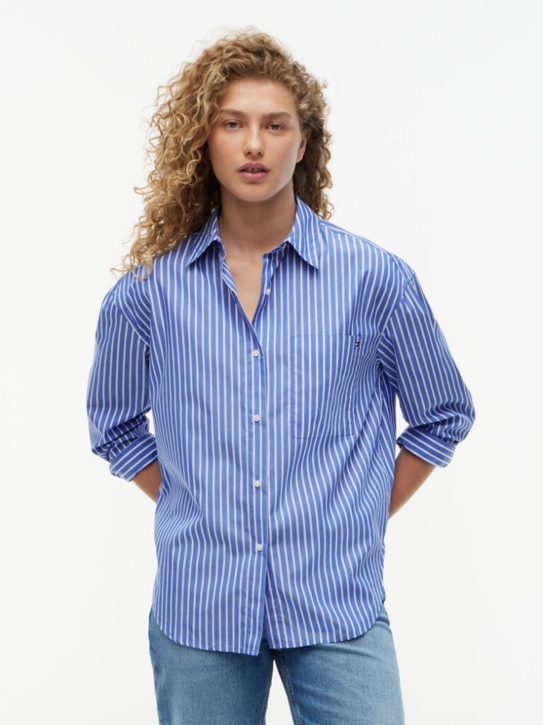 Multi Camasa Din Poplin Cu Croiala Oversized Dungi Si Tiv Shirttail  Femei