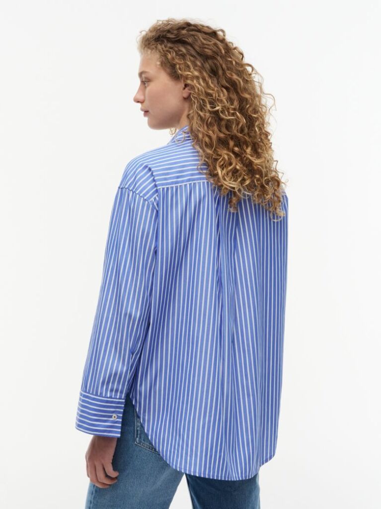 Multi Camasa Din Poplin Cu Croiala Oversized Dungi Si Tiv Shirttail  Femei