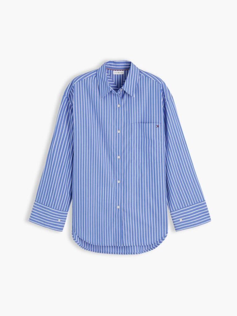 Multi Camasa Din Poplin Cu Croiala Oversized Dungi Si Tiv Shirttail  Femei