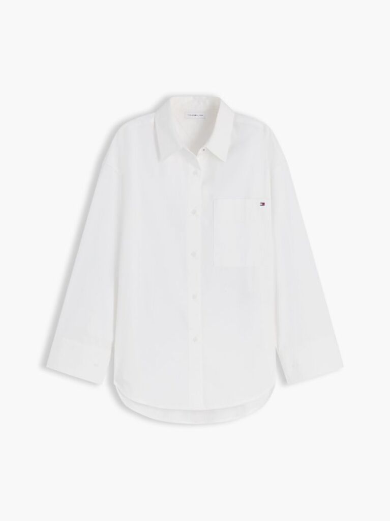 Alb Camasa Din Poplin Cu Broderie In Forma De Steag Si Croiala Larga  Femei