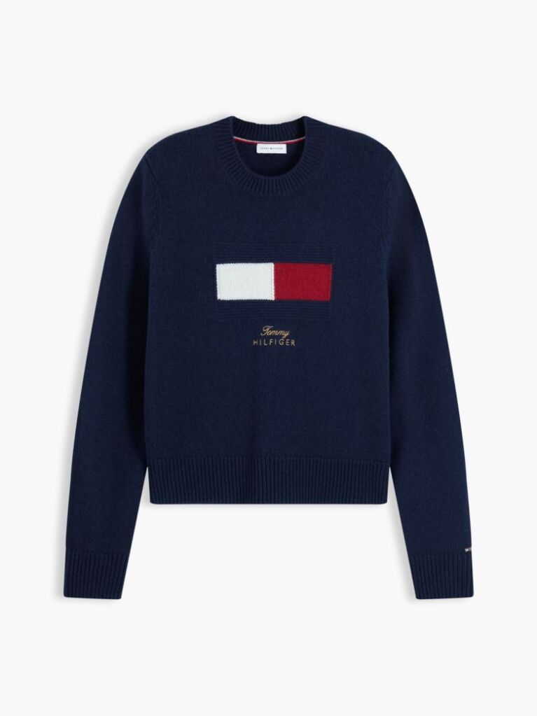 Blue Pulover Din Casmir Cu Logo Steag Brodat  Femei