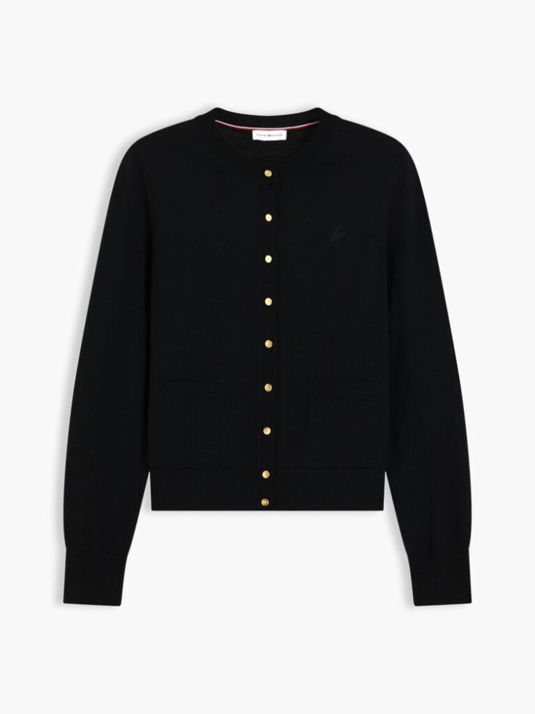 Black Pure Wool Gold-Tone Button Cardigan  Women