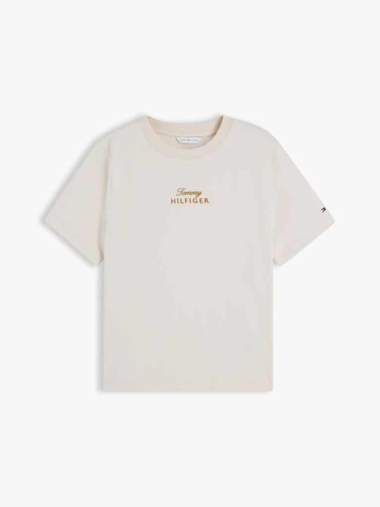 Beige Logo Embroidery Crew Neck T-Shirt  Women