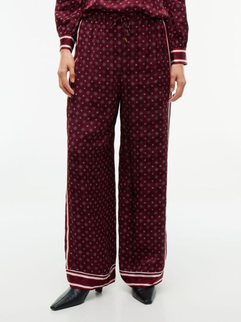 Red Jacquard Scarf Print Relaxed Straight Trousers  Women