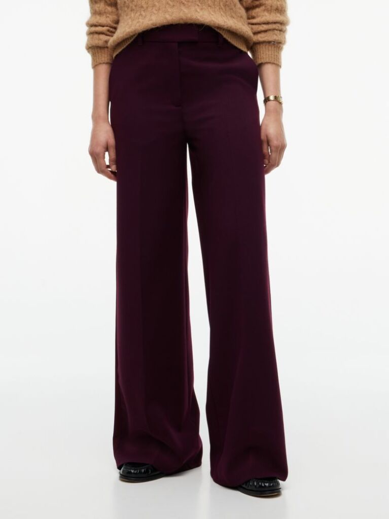 Red Straight Wide Leg Tuxedo Trousers  Women