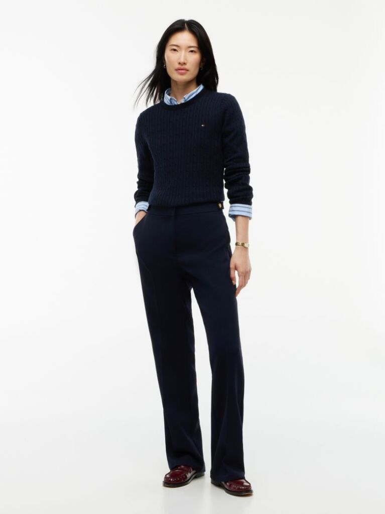 Blue Gold-Tone Button Slim Bootcut Trousers  Women