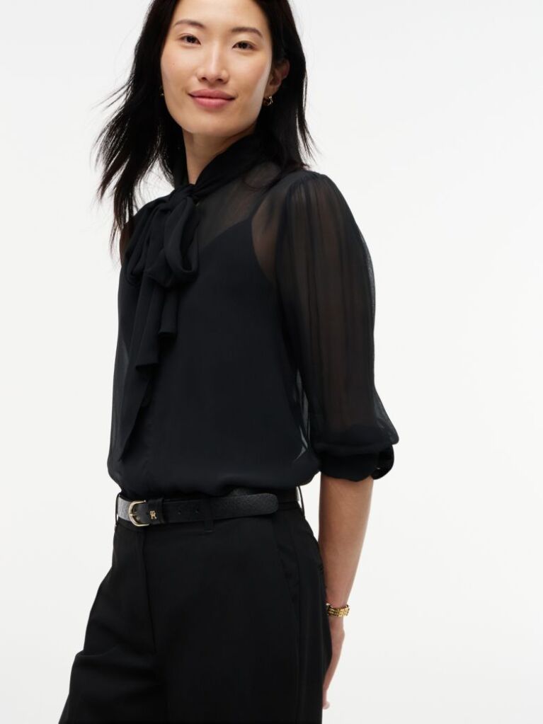 Negru Bluza Georgette Cu Funda Si Croiala Regular  Femei
