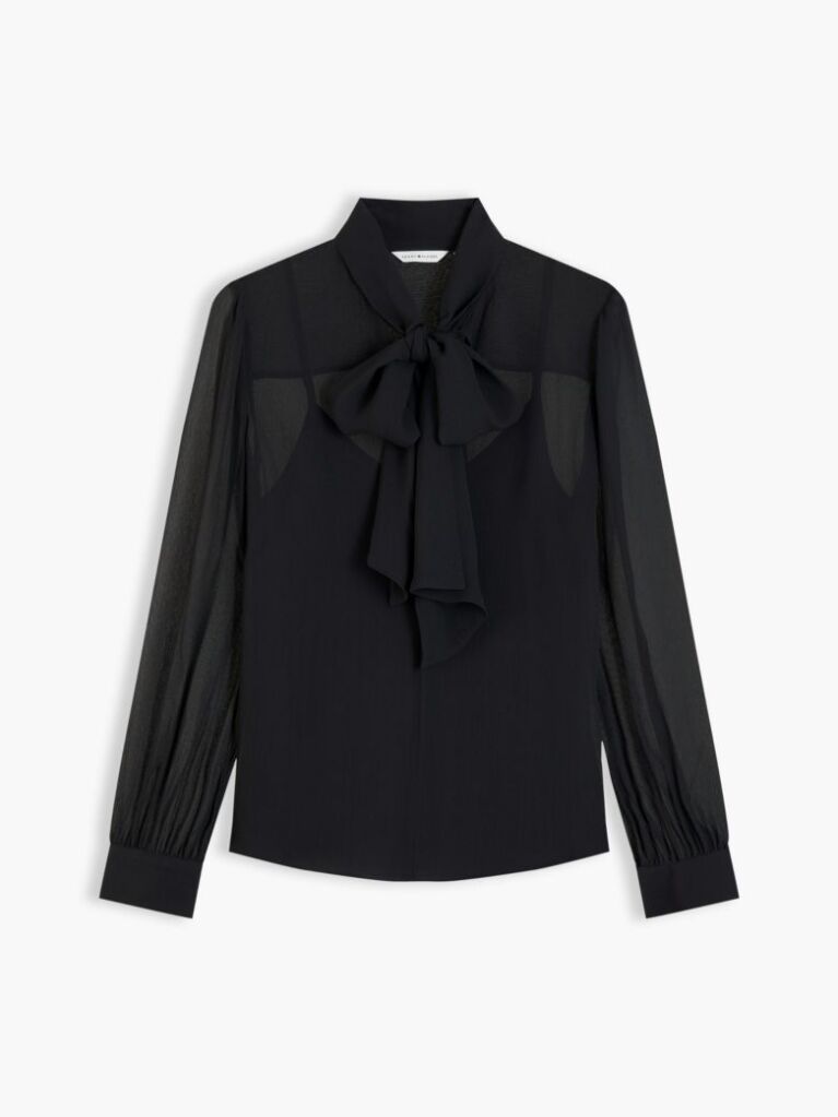 Negru Bluza Georgette Cu Funda Si Croiala Regular  Femei