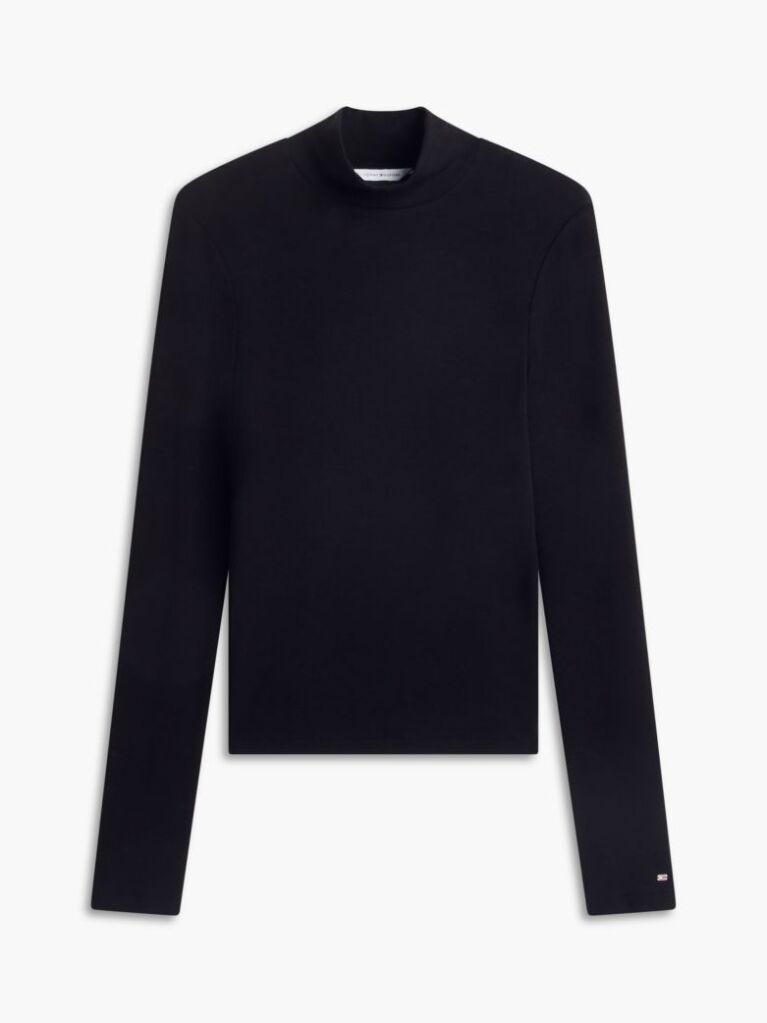 Negru Top Cu Maneca Lunga Croiala Slim Si Guler Rotund  Femei